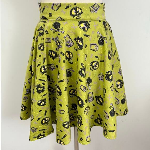 Pinup Couture Lime Green Spooky Skeleton Print 2 Piece Set Top & Skirt Sz S - Picture 9 of 13